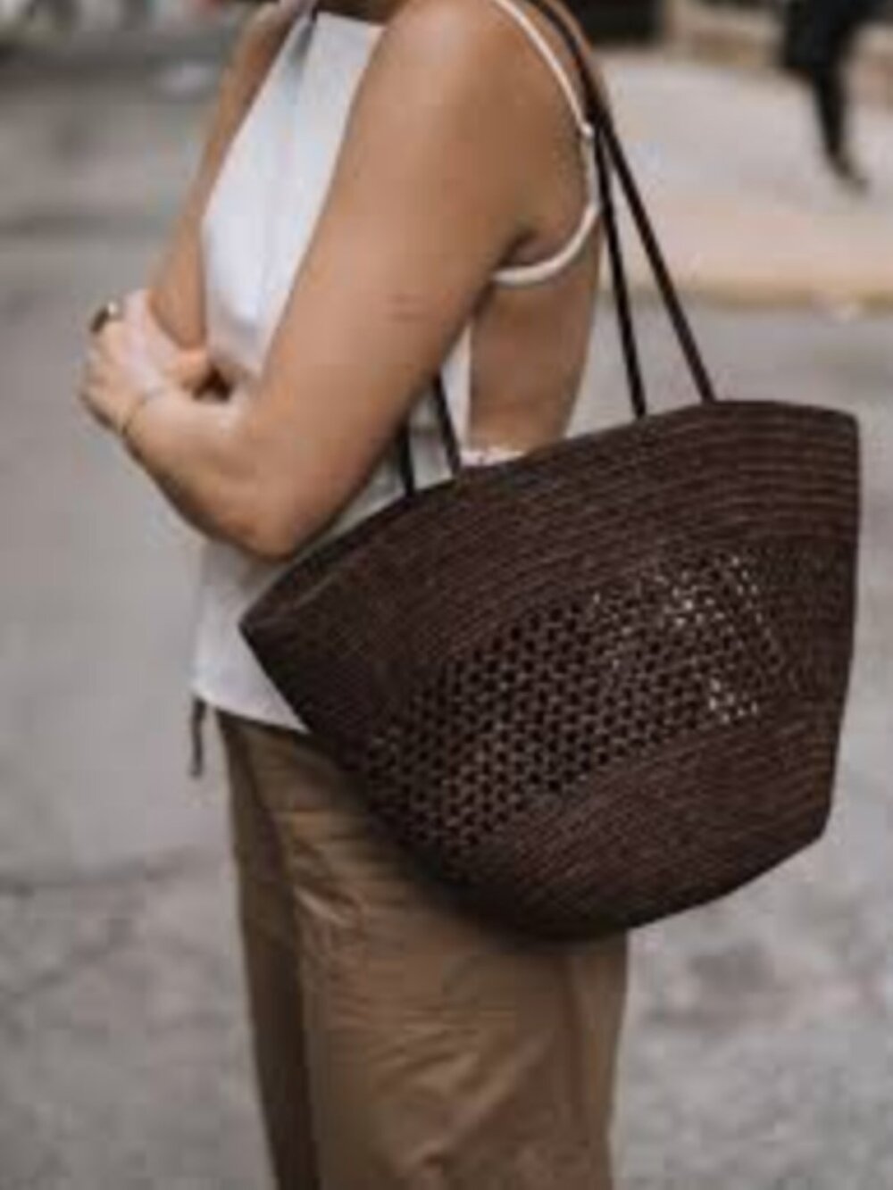 Sezane Maia Basket Choco Openwork Raffia